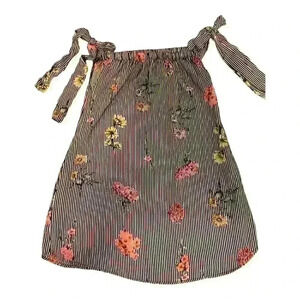 I Joah Stripe Floral Tie Shoulder Sundress with Pockets Size Small